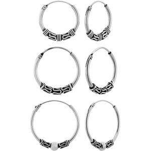 Oorbellen set, Bali hoops met kringeltjes en bolletjes