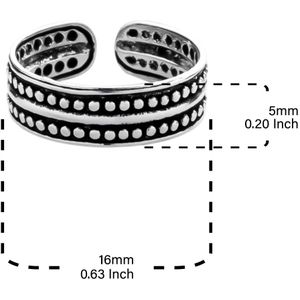 Zilveren teenring, bolletjes en middenlijn