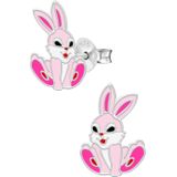 Zilveren oorstekers, roze konijn