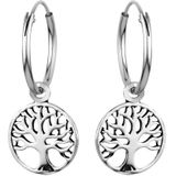 Zilveren oorringen, met tree of life hanger