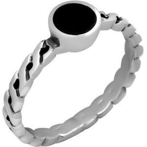 Zilveren ring, vlecht met onyx