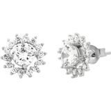 Rhodium plated bloem oorsteker met cubic zirkonia steentjes