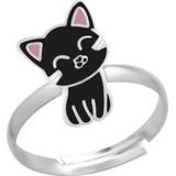 Zilveren ring, zwart katje