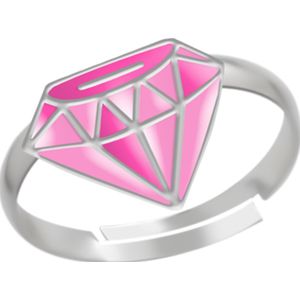 Zilveren ring, roze diamantvorm