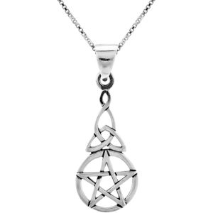 Zilveren ketting met hanger, cirkel met ster en triquetra