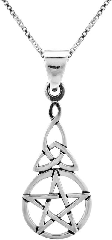 Zilveren Ketting Dames - Zilveren Ketting met Hange - Cirkel met Ster en Triquetra