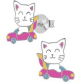 Zilveren oorstekers, witte kat in auto