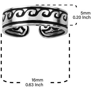 Zilveren teenring met golfpatroon