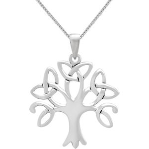Zilveren ketting met hanger, levensboom met triquetra’s