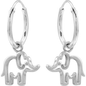 Zilveren oorringen met hanger, opengewerkte olifant