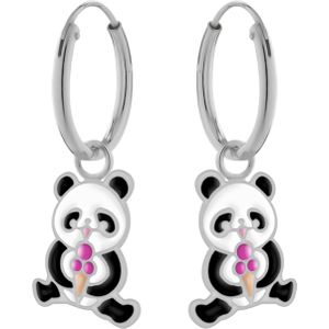 Zilveren oorringen met hanger, panda met ijsje