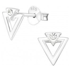 Zilveren oorstekers, twee driehoeken met kristal