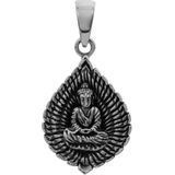 Zilveren hanger, ovalen hanger met geoxideerde delen en Buddha