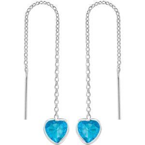 Zilveren chain oorbellen, blauw hart