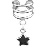 Zilveren ear cuff met hanger, ster in verschillende kleuren