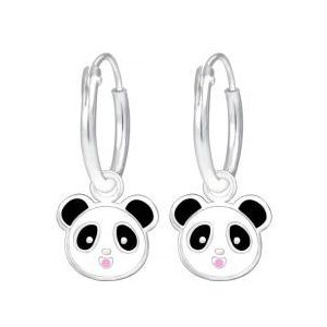 Zilveren oorringen met hanger, panda