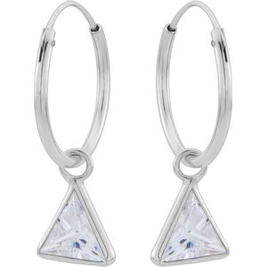Zilveren oorringen met hanger, driehoekvormige cubic zirkonia steen kleur kristal