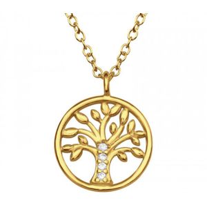 Gold plated ketting met hanger, tree of life met kristallen