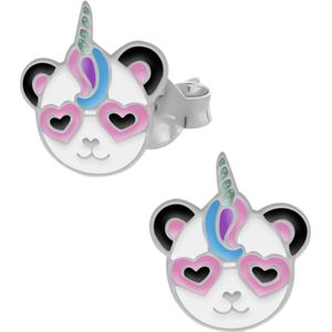 Zilveren oorstekers, panda-eenhoorn met roze hartjeszonnebril
