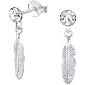 Zilveren oorstekers met kristal en veer