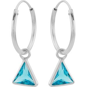 Zilveren oorringen met hanger, driehoekvormige cubic zirkonia steen kleur aqua marine