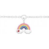 Zilveren armband met hanger, regenboog met hartje