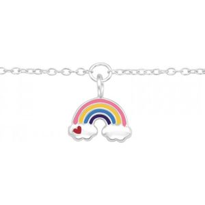 Zilveren armband met hanger, regenboog met hartje