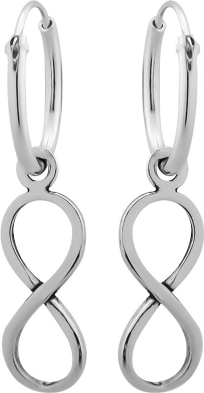 Zilveren oorbellen | Oorringen met hanger | Zilveren oorringen met hanger, infinityteken, lemniscaat