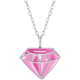 Zilveren ketting met hanger, roze diamantvorm