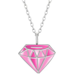 Zilveren ketting met hanger, roze diamantvorm