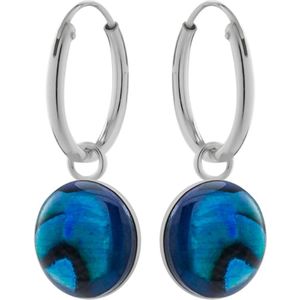 Zilveren oorringen met hanger, donkerblauwe abalone