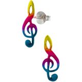 Zilveren oorstekers, muzieknoot in regenboogkleuren