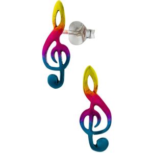 Zilveren oorstekers, muzieknoot in regenboogkleuren