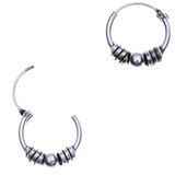 Zilveren Bali hoops spiralen en bolletje, 12 mm