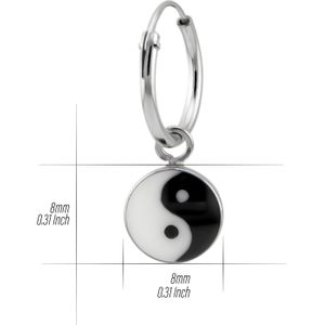 Zilveren oorringen met hanger, yin en yang