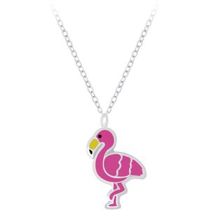 Zilveren ketting met hanger, flamingo