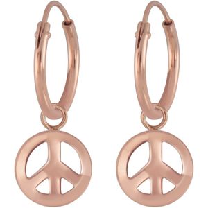 Rose gold plated oorringen met peace teken