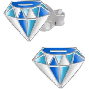 Zilveren oorstekers, blauwwitte diamant