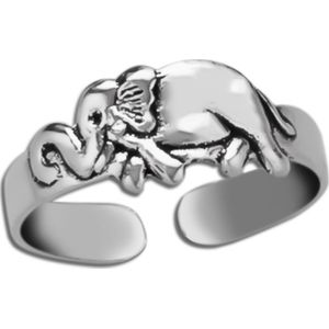Zilveren teenring, olifantje
