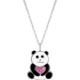 Zilveren ketting met hanger, panda met hart