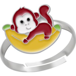 Zilveren ring, aapje met banaan