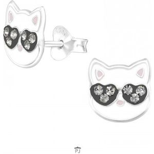Zilveren oorstekers, kat met hartjeszonnebril