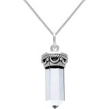 Zilveren ketting met hanger, puntig kristal met rijk bewerkte rand