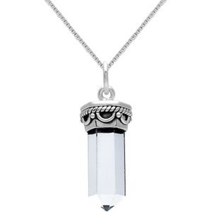 Zilveren ketting met hanger, puntig kristal met rijk bewerkte rand