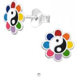 Zilveren oorstekers, regenboogbloem met yin-yanghart