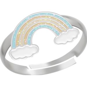 Zilveren ring met regenboog en wolkjes