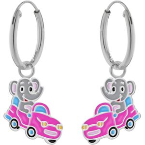 Zilveren oorringen, olifant in roze auto
