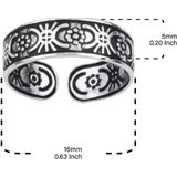 Zilveren teenring, bloemetjes en zonnetjes