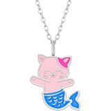 Zilveren ketting, roze kat met blauwe zeemeerminstaart.jpg