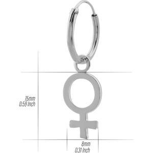 Zilveren oorringen met hanger, vrouwelijk seksesymbool